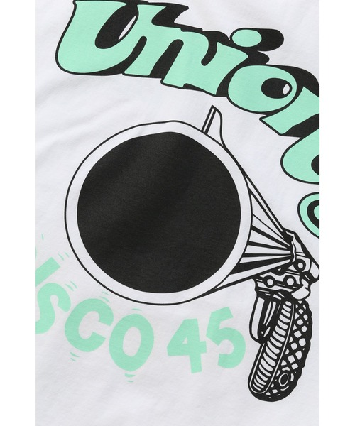 UNION(UNION TOKYO)(ユニオン)の「DISCO 45 TEE UNION ユニオン Tシャツ(Tシャツ/カットソー・メンズ・グレー/ホワイト×レッド/ブラック×ブルー/ブルー/ブラック×ホワイト/ホワイト×イエロー/ホワイト×グリーン/ブラック×ピンク・MEDIUM/LARGE/SMALL/X-LARGE)」の14枚目の写真