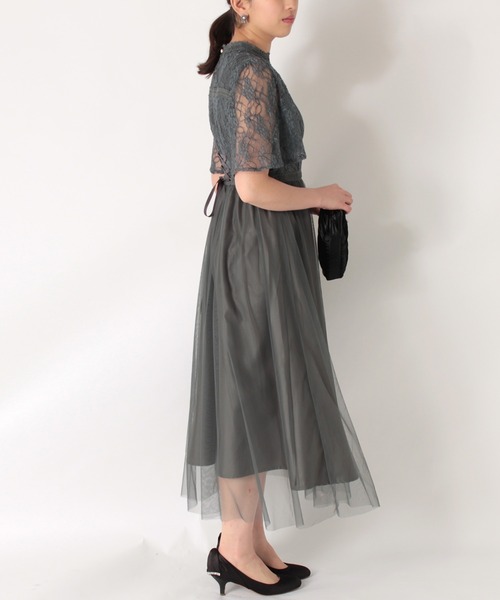 KATHARINE ROSS（キャサリンロス）の「【KATHARINE ROSS】はしごレースチュール5分袖ドレス（ドレス・レディース・ダークグリーン/ブルーグレー・MEDIUM）」の9枚目の写真