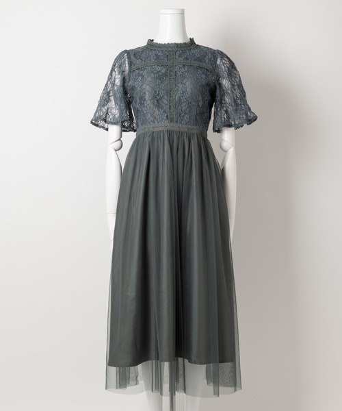KATHARINE ROSS（キャサリンロス）の「【KATHARINE ROSS】はしごレースチュール5分袖ドレス（ドレス・レディース・ダークグリーン/ブルーグレー・MEDIUM）」の5枚目の写真