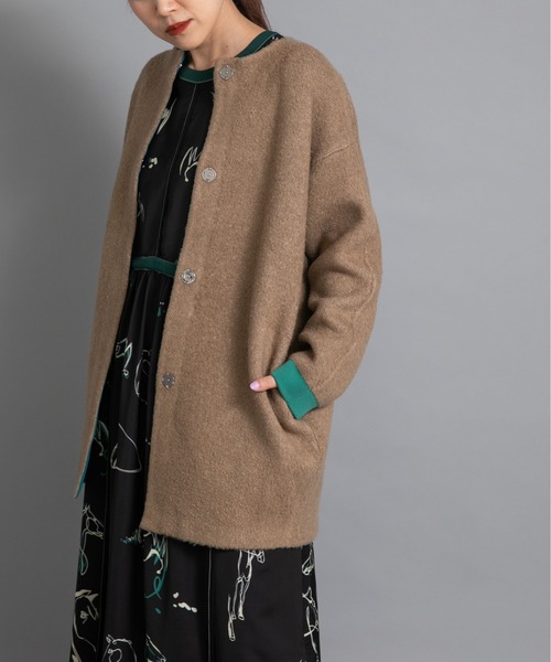 Eimee Law（エイミーロウ）の「接結ミドル丈ニットコーディガン（カーディガン/ボレロ・レディース・チャコールグレー/アイボリー/モカ・38）」の4枚目の写真