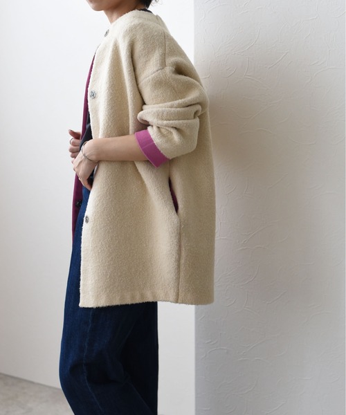 Eimee Law（エイミーロウ）の「接結ミドル丈ニットコーディガン（カーディガン/ボレロ・レディース・チャコールグレー/アイボリー/モカ・38）」の7枚目の写真