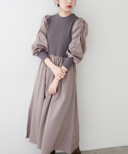 natural couture(ナチュラルクチュール)の「【WEB限定】袖コンドッキングワンピース(ワンピース・レディース・ブラック/その他1/グレイッシュベージュ・FREE)」の3枚目の写真