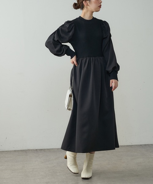 natural couture(ナチュラルクチュール)の「【WEB限定】袖コンドッキングワンピース(ワンピース・レディース・ブラック/その他1/グレイッシュベージュ・FREE)」の11枚目の写真