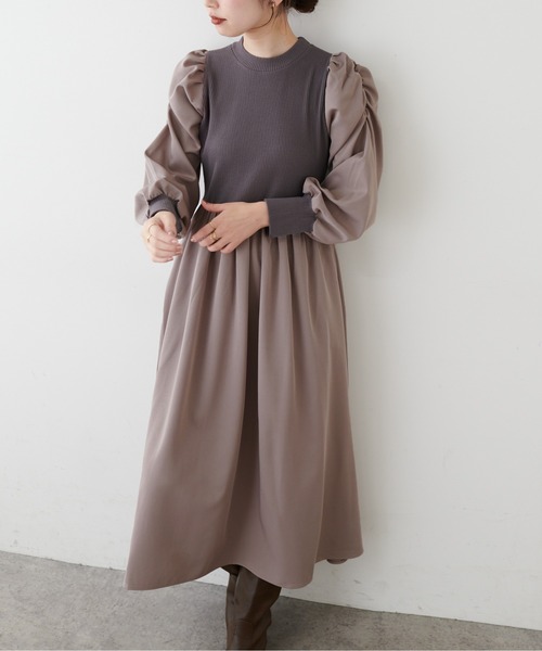 natural couture(ナチュラルクチュール)の「【WEB限定】袖コンドッキングワンピース(ワンピース・レディース・ブラック/その他1/グレイッシュベージュ・FREE)」の22枚目の写真