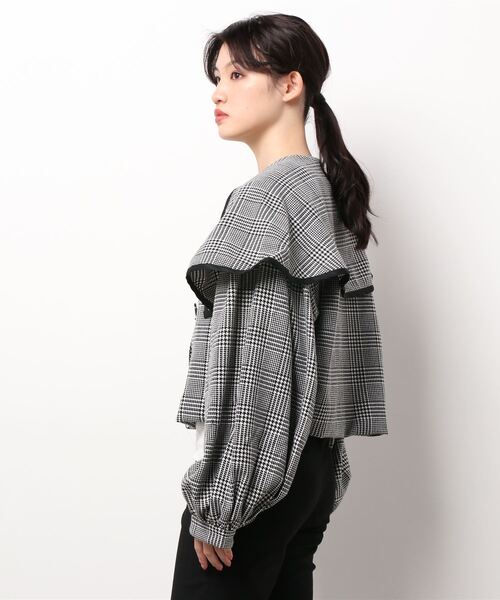 Honey Salon（ハニーサロン）の「チェック柄ボリュームスリーブビッグカラージャケット（その他アウター・レディース・ブラック系その他3・FREE）」の2枚目の写真