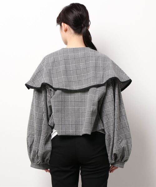 Honey Salon（ハニーサロン）の「チェック柄ボリュームスリーブビッグカラージャケット（その他アウター・レディース・ブラック系その他3・FREE）」の4枚目の写真