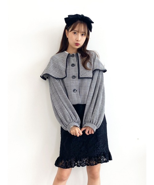 Honey Salon（ハニーサロン）の「チェック柄ボリュームスリーブビッグカラージャケット（その他アウター・レディース・ブラック系その他3・FREE）」の6枚目の写真