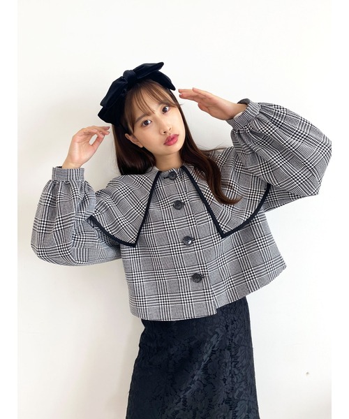 Honey Salon（ハニーサロン）の「チェック柄ボリュームスリーブビッグカラージャケット（その他アウター・レディース・ブラック系その他3・FREE）」の7枚目の写真