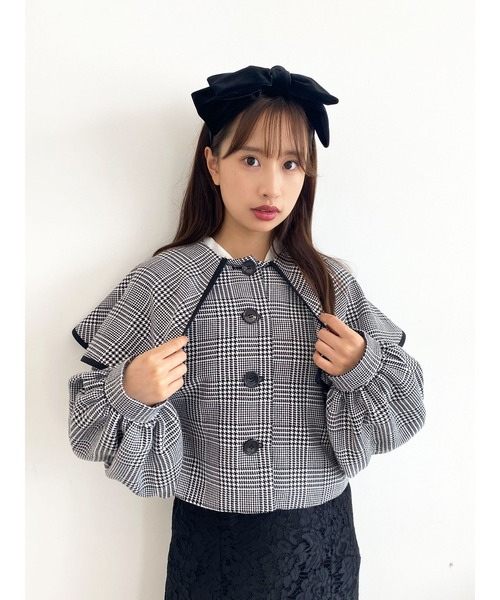 Honey Salon（ハニーサロン）の「チェック柄ボリュームスリーブビッグカラージャケット（その他アウター・レディース・ブラック系その他3・FREE）」の11枚目の写真