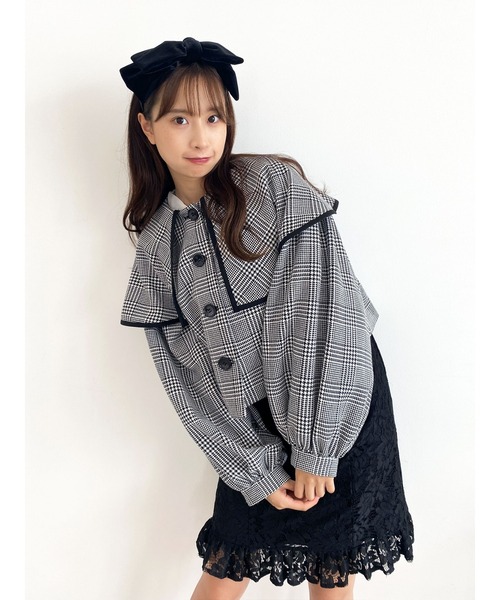 Honey Salon（ハニーサロン）の「チェック柄ボリュームスリーブビッグカラージャケット（その他アウター・レディース・ブラック系その他3・FREE）」の12枚目の写真