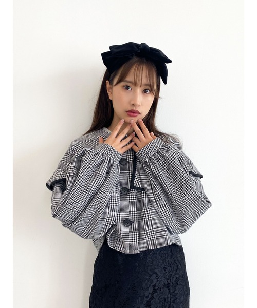 Honey Salon（ハニーサロン）の「チェック柄ボリュームスリーブビッグカラージャケット（その他アウター・レディース・ブラック系その他3・FREE）」の13枚目の写真