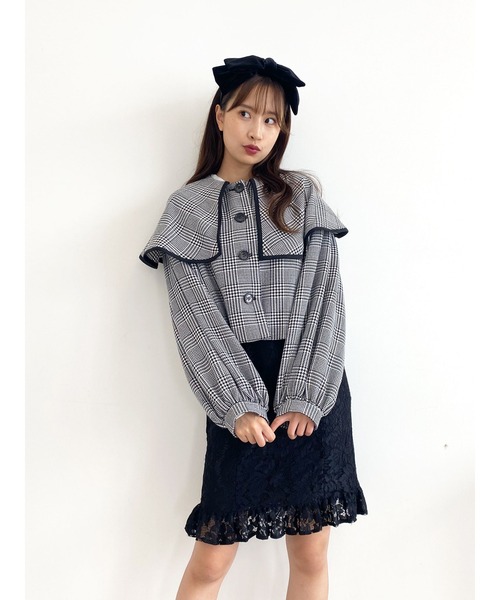 Honey Salon（ハニーサロン）の「チェック柄ボリュームスリーブビッグカラージャケット（その他アウター・レディース・ブラック系その他3・FREE）」の14枚目の写真