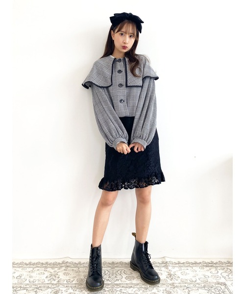 Honey Salon（ハニーサロン）の「チェック柄ボリュームスリーブビッグカラージャケット（その他アウター・レディース・ブラック系その他3・FREE）」の15枚目の写真