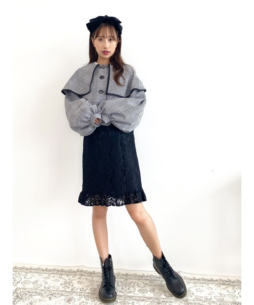 Honey Salon（ハニーサロン）の「チェック柄ボリュームスリーブビッグカラージャケット（その他アウター・レディース・ブラック系その他3・FREE）」の16枚目の写真