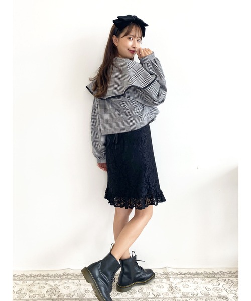 Honey Salon（ハニーサロン）の「チェック柄ボリュームスリーブビッグカラージャケット（その他アウター・レディース・ブラック系その他3・FREE）」の17枚目の写真