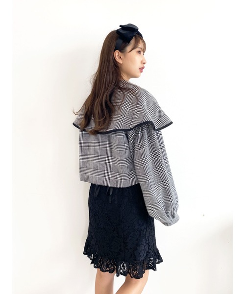 Honey Salon（ハニーサロン）の「チェック柄ボリュームスリーブビッグカラージャケット（その他アウター・レディース・ブラック系その他3・FREE）」の18枚目の写真