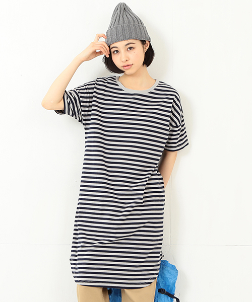 BEAMS BOY（ビームスボーイ）の「BEAMS BOY / 1cm ボーダー クルー ショートスリーブ ワンピース（ワンピース・レディース・レッド/グリーン/ネイビー・ONE SIZE）」の3枚目の写真