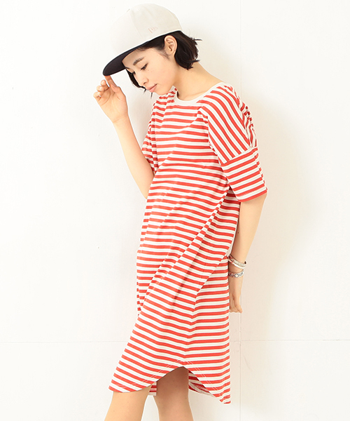 BEAMS BOY（ビームスボーイ）の「BEAMS BOY / 1cm ボーダー クルー ショートスリーブ ワンピース（ワンピース・レディース・レッド/グリーン/ネイビー・ONE SIZE）」の22枚目の写真