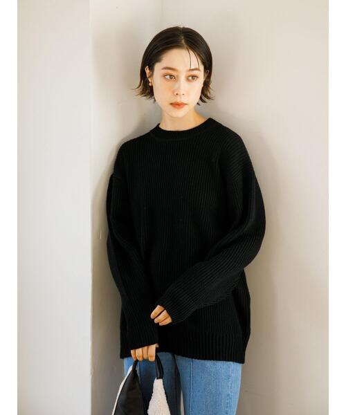 koe(コエ)の「リサイクルポリエステル 畦編みクルーネックニット*(ニット/セーター・レディース・アイボリー/ブラック/ホワイト系その他4/パープル/グレー系その他5/グリーン・M/S/L)」の8枚目の写真