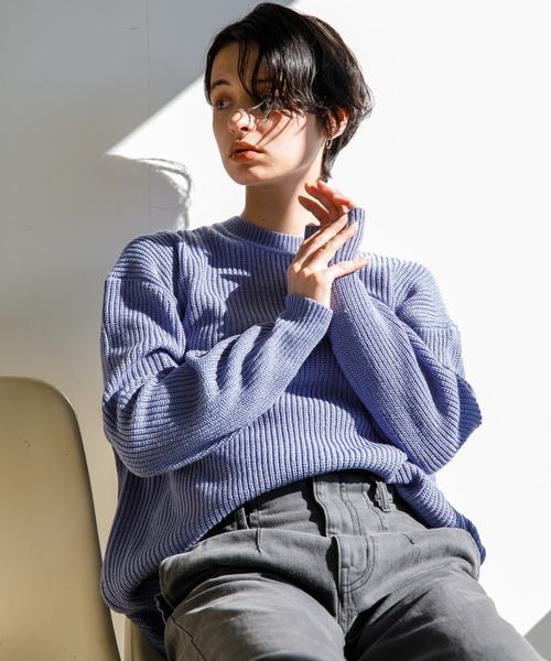 koe(コエ)の「リサイクルポリエステル 畦編みクルーネックニット*(ニット/セーター・レディース・アイボリー/ブラック/ホワイト系その他4/パープル/グレー系その他5/グリーン・M/S/L)」の6枚目の写真