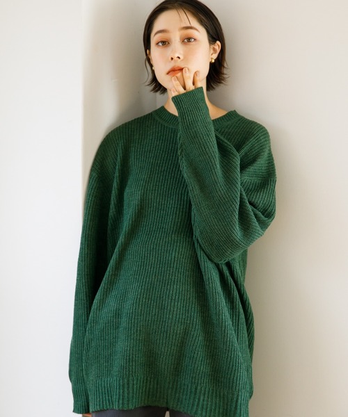 koe(コエ)の「リサイクルポリエステル 畦編みクルーネックニット*(ニット/セーター・レディース・アイボリー/ブラック/ホワイト系その他4/パープル/グレー系その他5/グリーン・M/S/L)」の5枚目の写真