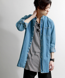 WEGO | WEGO/バンドカラーデニムロングシャツ(シャツ/ブラウス)