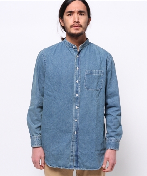 WEGO（ウィゴー）の「WEGO/バンドカラーデニムロングシャツ（シャツ/ブラウス・メンズ・インディゴブルー/ダークインディゴブルー・MEDIUM/LARGE）」の3枚目の写真