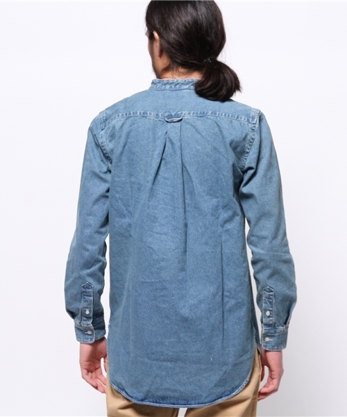 WEGO（ウィゴー）の「WEGO/バンドカラーデニムロングシャツ（シャツ/ブラウス・メンズ・インディゴブルー/ダークインディゴブルー・MEDIUM/LARGE）」の7枚目の写真