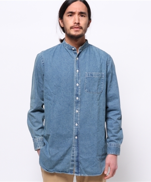 WEGO（ウィゴー）の「WEGO/バンドカラーデニムロングシャツ（シャツ/ブラウス・メンズ・インディゴブルー/ダークインディゴブルー・MEDIUM/LARGE）」の14枚目の写真
