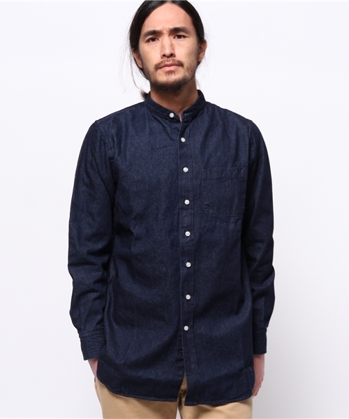 WEGO（ウィゴー）の「WEGO/バンドカラーデニムロングシャツ（シャツ/ブラウス・メンズ・インディゴブルー/ダークインディゴブルー・MEDIUM/LARGE）」の15枚目の写真