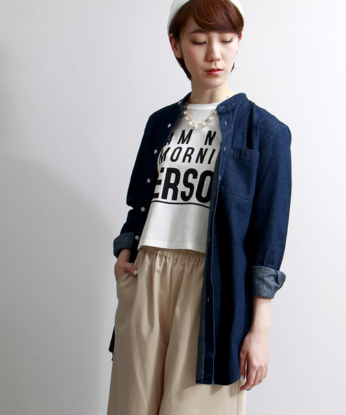 WEGO（ウィゴー）の「WEGO/バンドカラーデニムロングシャツ（シャツ/ブラウス・メンズ・インディゴブルー/ダークインディゴブルー・MEDIUM/LARGE）」の13枚目の写真