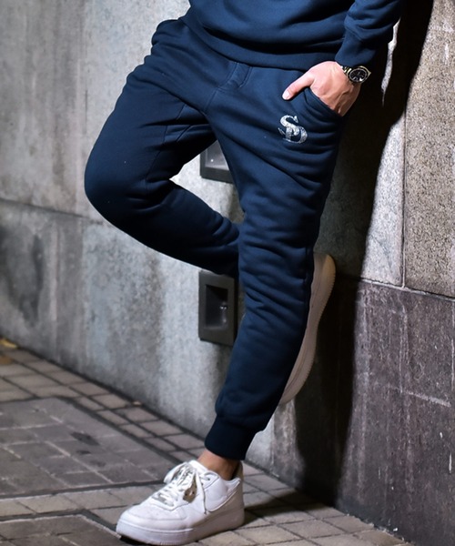 JOKER（ジョーカー）の「裏シャギーラインストーンジョガーパンツ（スウェットパンツ・メンズ・ブラック/ネイビー/オフホワイト/杢グレー・M/L/XL）」の4枚目の写真