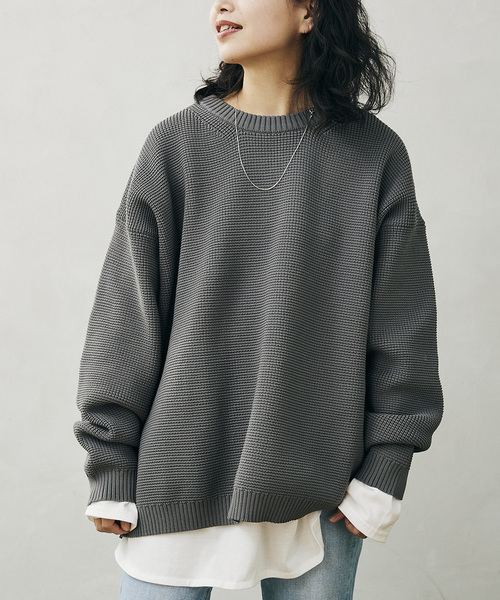 JOURNAL STANDARD relume（ジャーナルスタンダード　レリューム）の「《追加》【ニット+カットソーの2点SET】リサイクルポリエステル ワッフルニット（ニット/セーター・メンズ・ホワイト/ブラック/グレー/サックスブルー/ピンク/イエロー/グリーン/グレー系その他・MEDIUM/LARGE）」の3枚目の写真