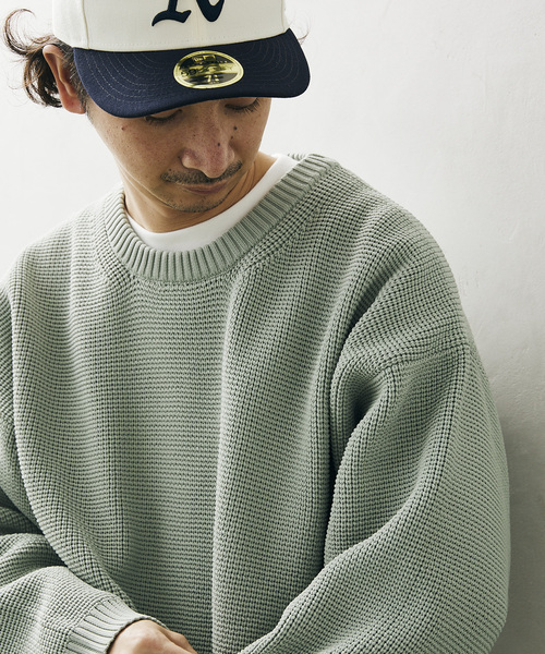 JOURNAL STANDARD relume（ジャーナルスタンダード　レリューム）の「《追加》【ニット+カットソーの2点SET】リサイクルポリエステル ワッフルニット（ニット/セーター・メンズ・ホワイト/ブラック/グレー/サックスブルー/ピンク/イエロー/グリーン/グレー系その他・MEDIUM/LARGE）」の5枚目の写真