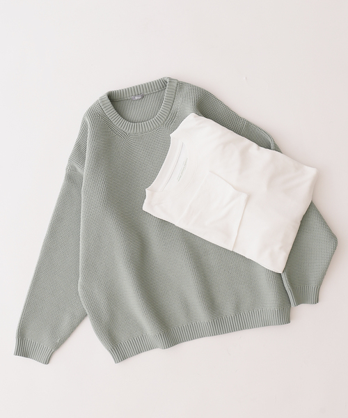 JOURNAL STANDARD relume（ジャーナルスタンダード　レリューム）の「《追加》【ニット+カットソーの2点SET】リサイクルポリエステル ワッフルニット（ニット/セーター・メンズ・ホワイト/ブラック/グレー/サックスブルー/ピンク/イエロー/グリーン/グレー系その他・MEDIUM/LARGE）」の10枚目の写真