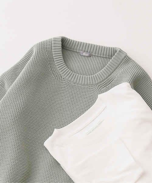 JOURNAL STANDARD relume（ジャーナルスタンダード　レリューム）の「《追加》【ニット+カットソーの2点SET】リサイクルポリエステル ワッフルニット（ニット/セーター・メンズ・ホワイト/ブラック/グレー/サックスブルー/ピンク/イエロー/グリーン/グレー系その他・MEDIUM/LARGE）」の11枚目の写真