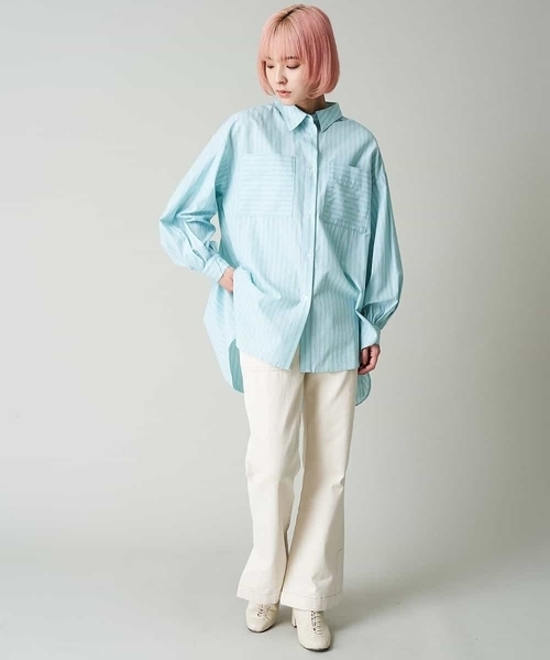 A de a.v.v（アードアー・ヴェ・ヴェ）の「ストライプシャツ（シャツ/ブラウス・レディース・ミント/ライトブルー・38/36）」の4枚目の写真