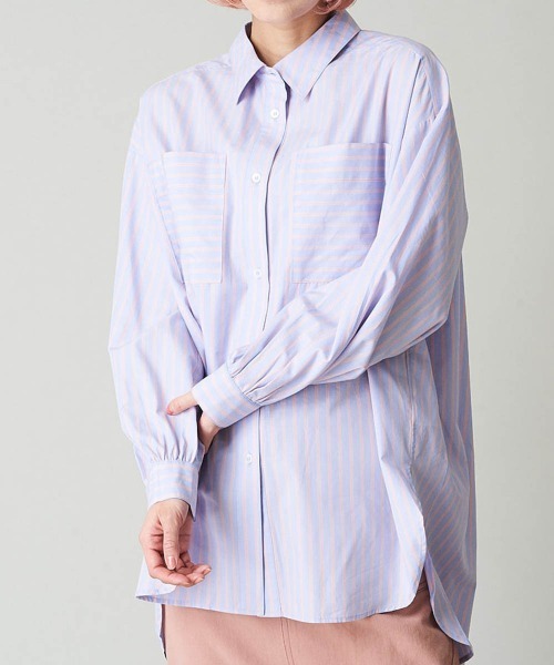 A de a.v.v（アードアー・ヴェ・ヴェ）の「ストライプシャツ（シャツ/ブラウス・レディース・ミント/ライトブルー・38/36）」の2枚目の写真