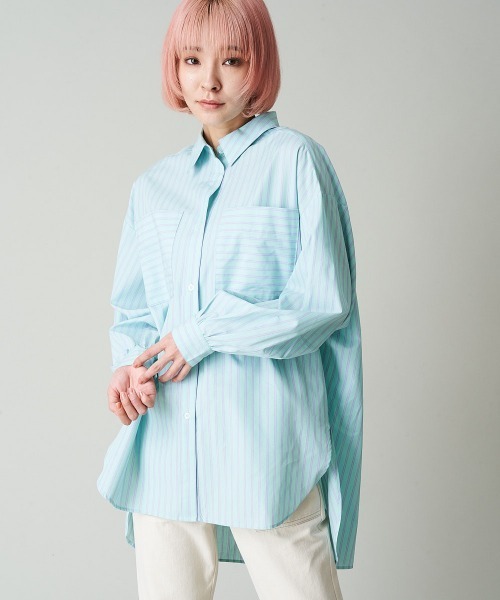 A de a.v.v（アードアー・ヴェ・ヴェ）の「ストライプシャツ（シャツ/ブラウス・レディース・ミント/ライトブルー・38/36）」の9枚目の写真