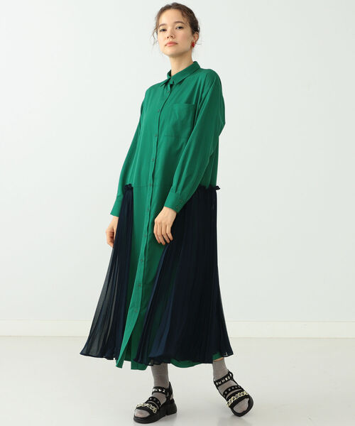 CAROLINA GLASER(カロリナ グレイサー)の「CAROLINA GLASER / プリーツシャツ ワンピース(ワンピース・レディース・ブラック/グリーン・ONE SIZE)」の20枚目の写真