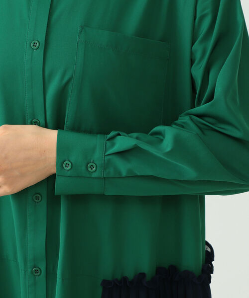 CAROLINA GLASER(カロリナ グレイサー)の「CAROLINA GLASER / プリーツシャツ ワンピース(ワンピース・レディース・ブラック/グリーン・ONE SIZE)」の4枚目の写真