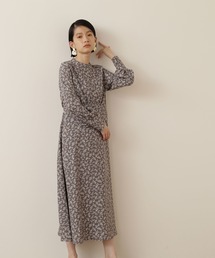 NATURAL BEAUTY BASIC | [洗える]リーフプリントバンドカラーワンピース(ワンピース)