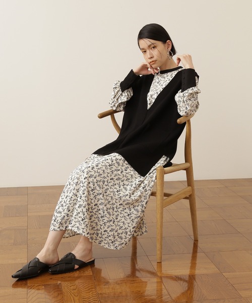 NATURAL BEAUTY BASIC（ナチュラルビューティーベーシック）の「[洗える]リーフプリントバンドカラーワンピース（ワンピース・レディース・ホワイト系その他/グレー系その他/ブルー系その他・SMALL/MEDIUM）」の12枚目の写真