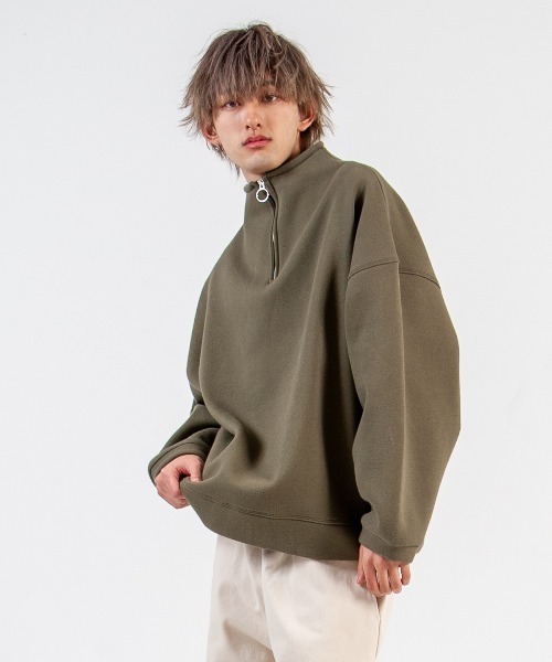 mimonal(ミモナル)の「スウェットハーフZIP【ユニセックス】(スウェット・メンズ・ブラック/ブラウン/グレー/カーキ/アイボリー・FREE)」の5枚目の写真