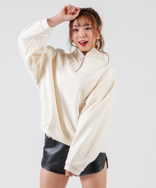 mimonal(ミモナル)の「スウェットハーフZIP【ユニセックス】(スウェット・メンズ・ブラック/ブラウン/グレー/カーキ/アイボリー・FREE)」の1枚目の写真