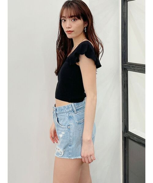 GYDA（ジェイダ）の「フリル2WAY ニットトップス（ニット/セーター・レディース・ブラック/オフホワイト/イエロー・FREE）」の7枚目の写真