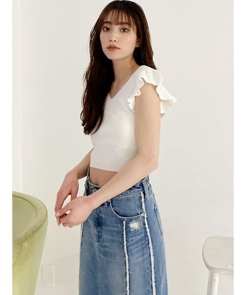 GYDA（ジェイダ）の「フリル2WAY ニットトップス（ニット/セーター・レディース・ブラック/オフホワイト/イエロー・FREE）」の14枚目の写真