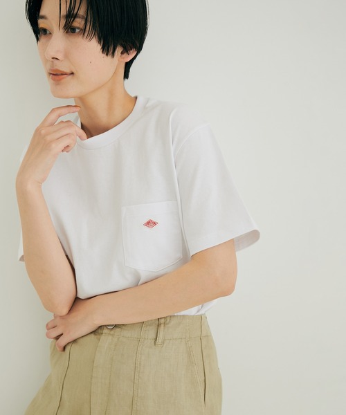 DANTON（ダントン）の「【DANTON(ダントン)】ポケット付きクルーネックTシャツ（無地）（Tシャツ/カットソー・レディース・ホワイト/サックスブルー/ベージュ系その他/イエロー系その他・36）」の2枚目の写真