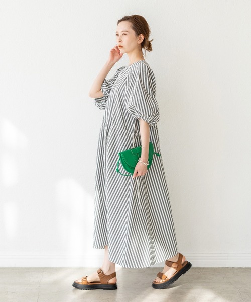 美品 IENA イエナ ワンピース サッカー パフスリーブ ストライプ 36