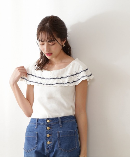 PROPORTION BODY DRESSING（プロポーションボディドレッシング）の「＜Ｅ＞クロシェケープニット / 1212175400（ニット/セーター・レディース・ボルドー/ネイビー/ホワイト系その他・FREE）」の2枚目の写真